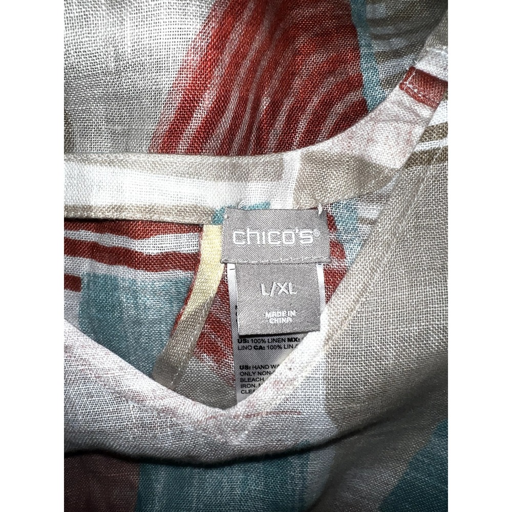 Chico's 100% Linen Geometric Abstract Poncho Top V-Neck Size L/XL Multi-Color - Picture 6 of 6
